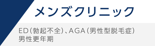 メンズクリニック(自由診療)はこちら。ED(勃起不全)、AGA(男性型脱毛症)、男性更年期